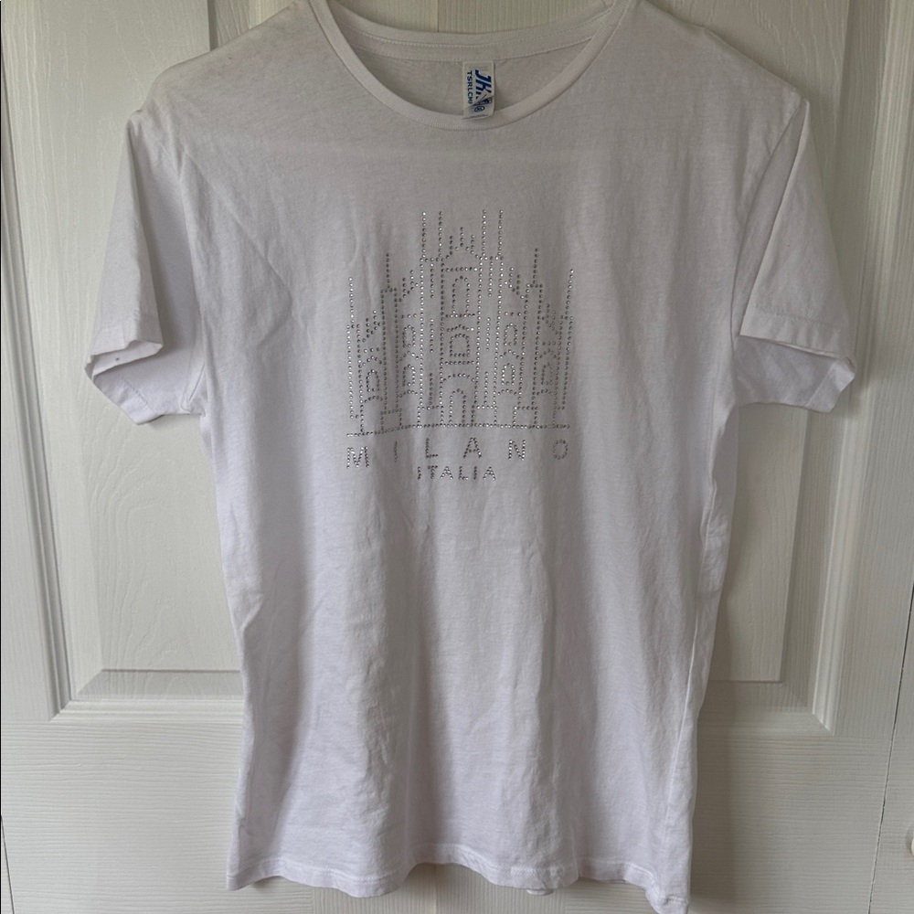 Milano Italia White Women’s T-Shirt with rhinestone design
